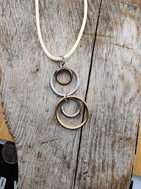 18in Adjuatable Mixed Metal Circle Pendant Necklace - Cream Cord